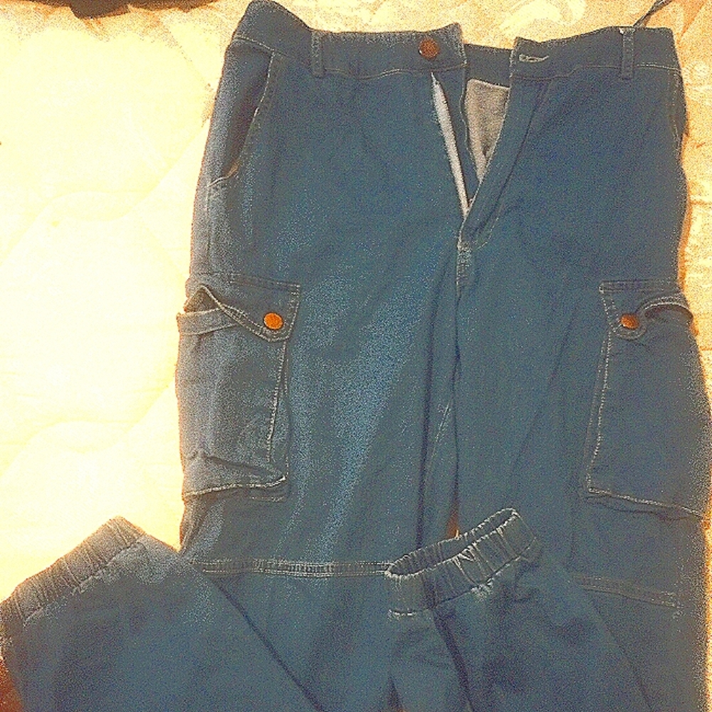 Female blue pants with side pockets